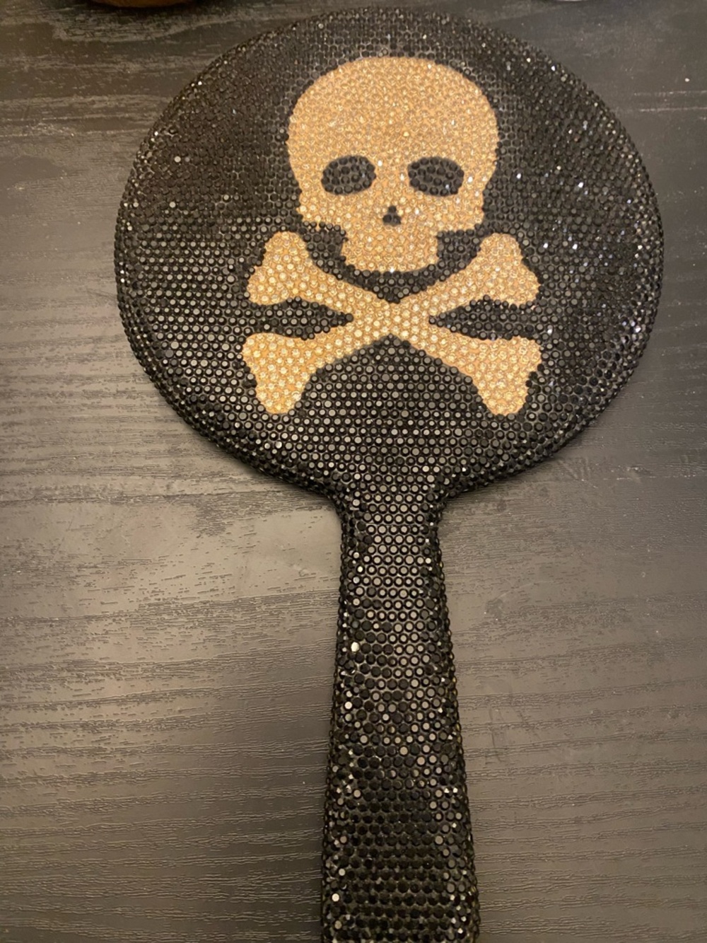 Black and Gold Skull Decorative Hand Mirror - Home Accent